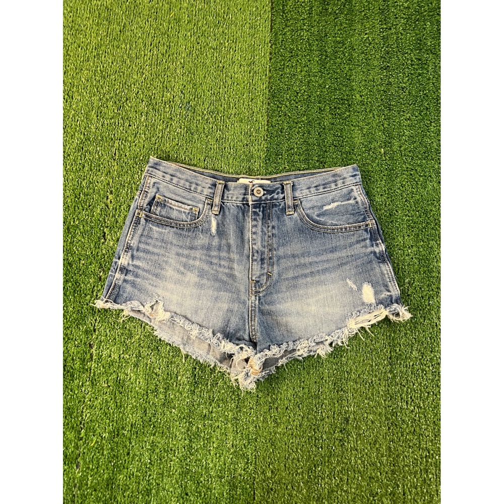 Hollister Womens Distressed Denim Cut Off Shorts Blue Size 5 27W High Rise Fray